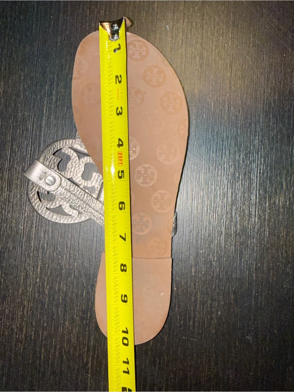 Tory Burch Metallic Taupe Miller Logo Thong Sandals